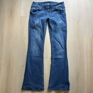 Delia's Bailey Y2K Medium Wash Low Rise Bootcut Flare Jeans Size 7/8 Distressed